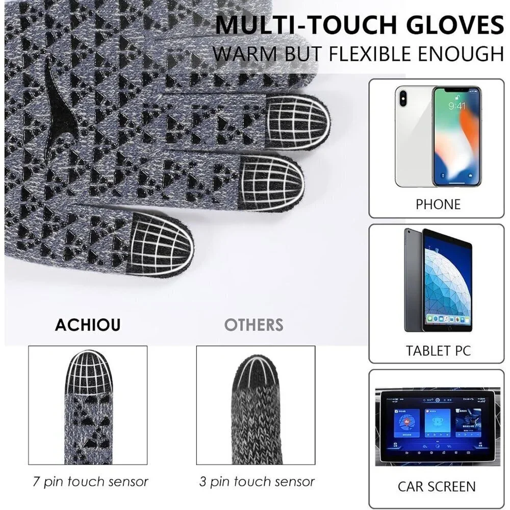 Women's Coffee White Upgraded Touch Screen Thermal Soft Knit Lining Winter Glove